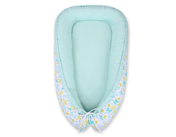 Baby nest double-sided Premium Cocoon for infants BOBONO- blue butterflies/mint - Image 5