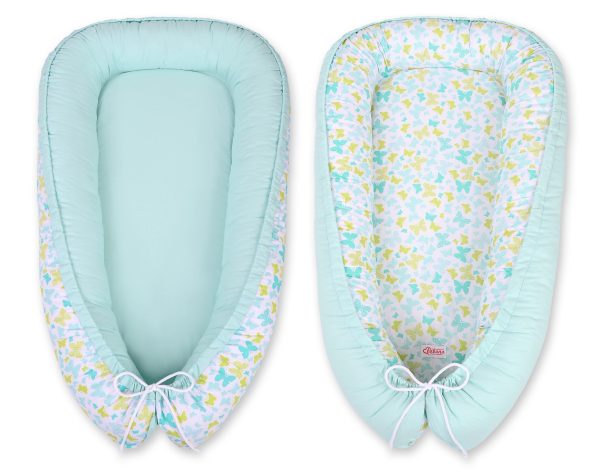 Baby nest double-sided Premium Cocoon for infants BOBONO- blue butterflies/mint - Image 6
