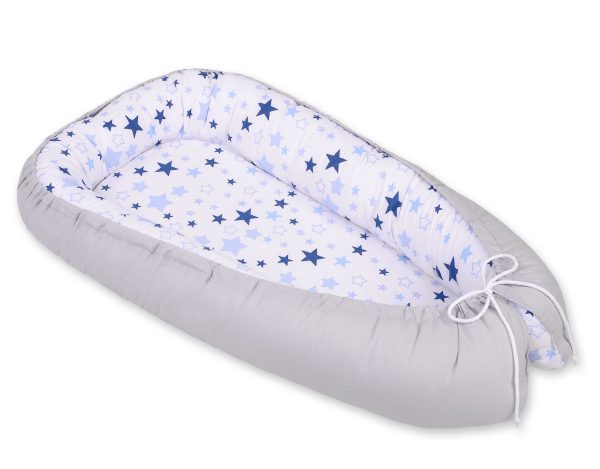 Baby nest double-sided Premium Cocoon for infants BOBONO- blue stars/gray - Image 3