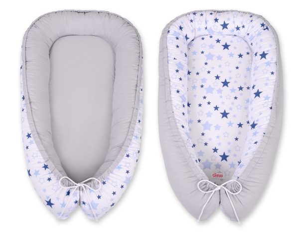 Baby nest double-sided Premium Cocoon for infants BOBONO- blue stars/gray - Image 4