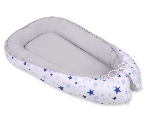 Baby nest double-sided Premium Cocoon for infants BOBONO- blue stars/gray - Image 5