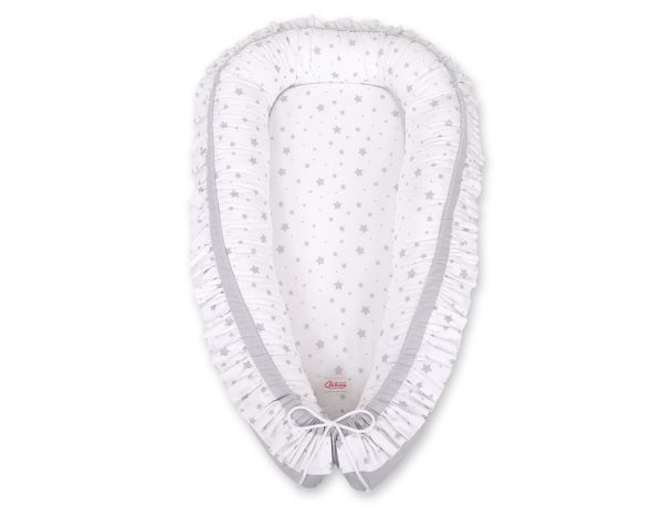 Baby nest with a ruffle - mini gray stars/gray - Image 4
