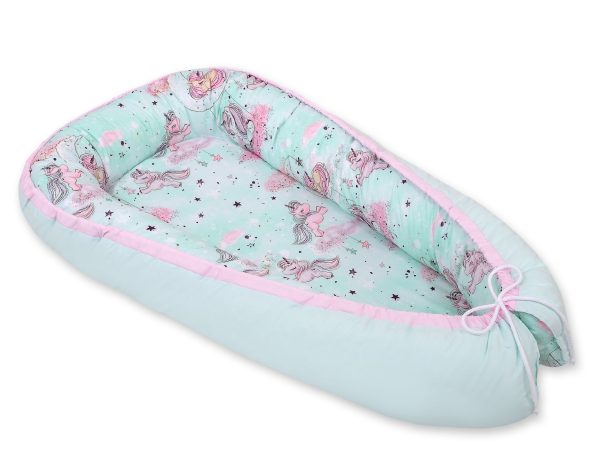 Baby nest double-sided Premium Cocoon for infants BOBONO- unicorn mint/mint - Image 4