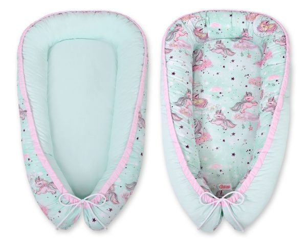Baby nest double-sided Premium Cocoon for infants BOBONO- unicorn mint/mint - Image 6