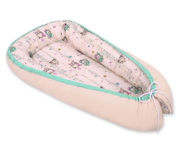 Baby nest double-sided Premium Cocoon for infants BOBONO- owls cream/powder pink - Image 4