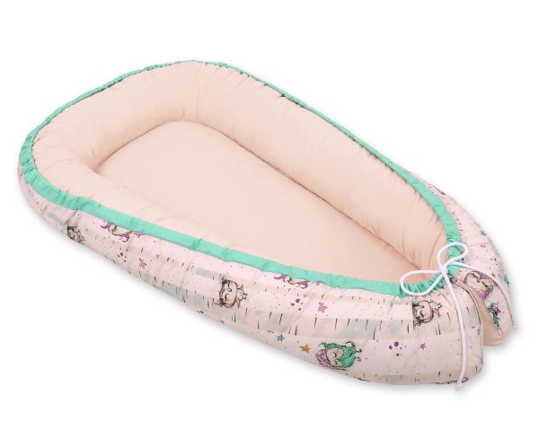 Baby nest double-sided Premium Cocoon for infants BOBONO- owls cream/powder pink - Image 5