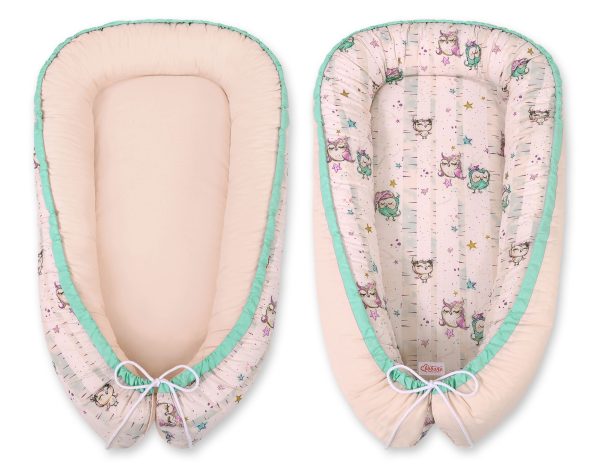Baby nest double-sided Premium Cocoon for infants BOBONO- owls cream/powder pink - Image 6