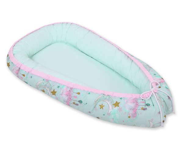 Baby nest double-sided Premium Cocoon for infants BOBONO- moons mint - Image 3