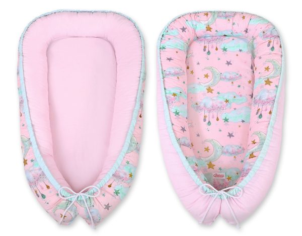 Baby nest double-sided Premium Cocoon for infants BOBONO- moons pink - Image 4