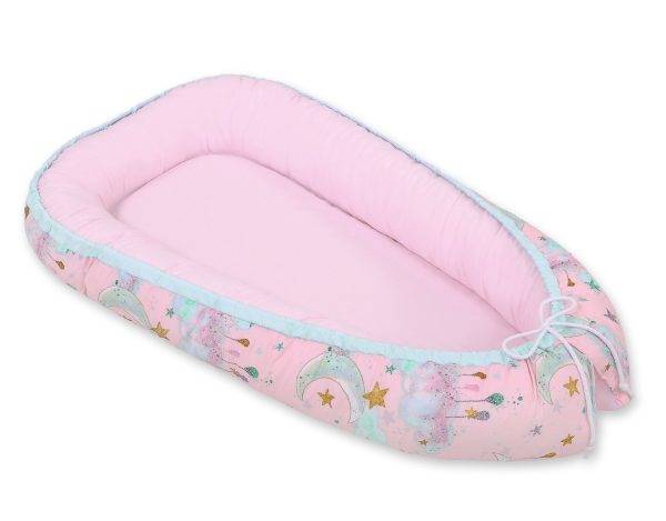 Baby nest double-sided Premium Cocoon for infants BOBONO- moons pink - Image 3