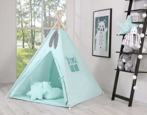 Teepee tent for kids +play mat + decorative feathers  - mint - Image 4