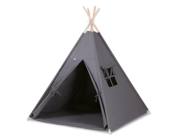 Teepee tent for kids +play mat + decorative feathers - anthracite - Image 3