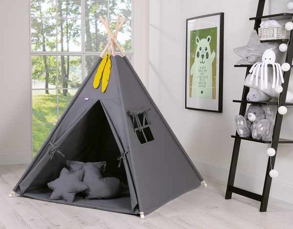 Teepee tent for kids + playmat + pillows + decorative feathers - anthracite - Image 5