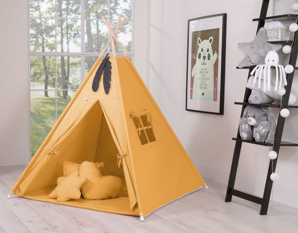 Teepee tent for kids for kids + decorative feathers - honey yellow - Image 4