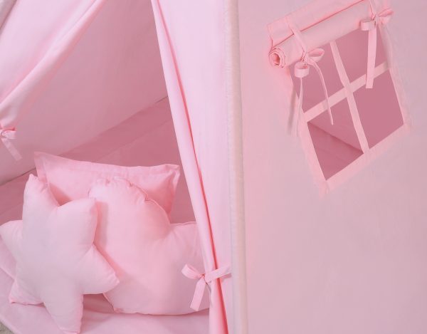 Teepee tent for kids + playmat + pillows + decorative feathers - pink - Image 5