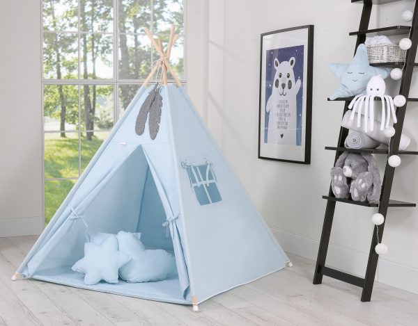 Teepee tent for kids +play mat + decorative feathers - blue - Image 4