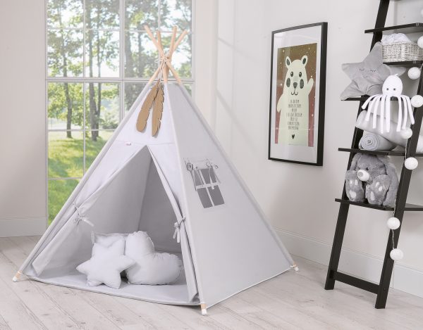Teepee tent for kids +play mat + decorative feathers - gray - Image 4