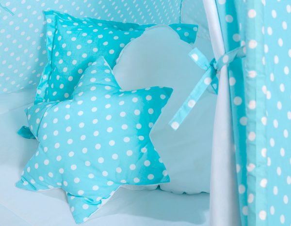 Teepee tent for kids + playmat + pillows + decorative feathers - White dots on turquoise - Image 4