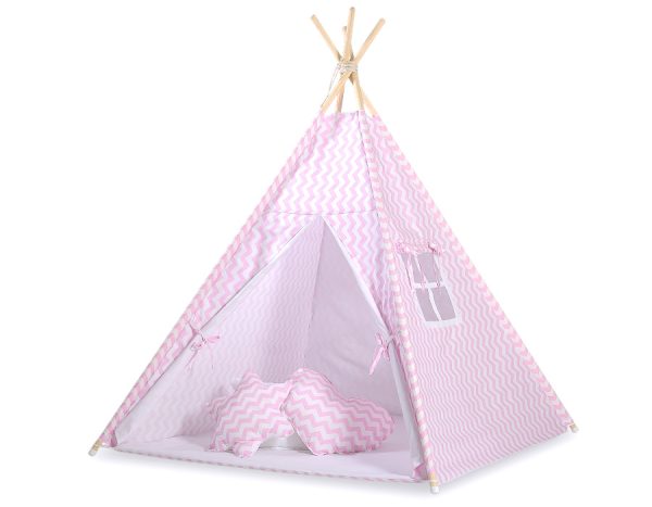Teepee tent for kids +play mat + decorative feathers - Chevron pink - Image 3