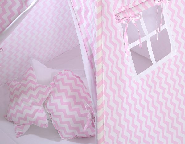 Teepee tent for kids +play mat + decorative feathers - Chevron pink - Image 5