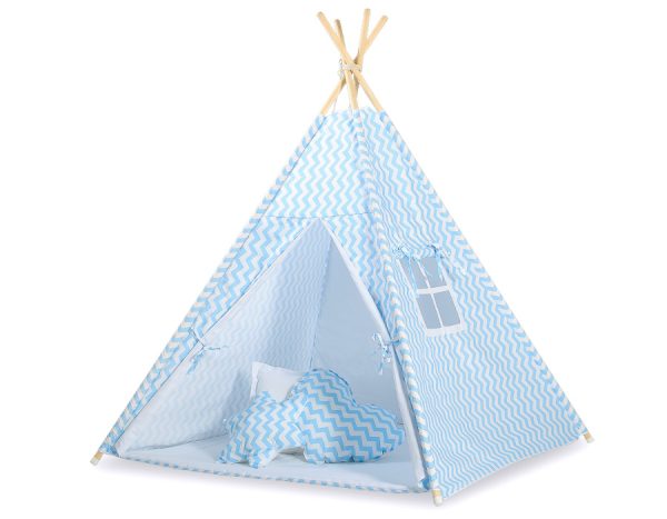 Teepee tent for kids +play mat + decorative feathers - Chevron blue - Image 3