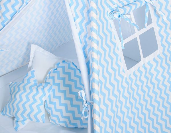 Teepee tent for kids +play mat + decorative feathers - Chevron blue - Image 5