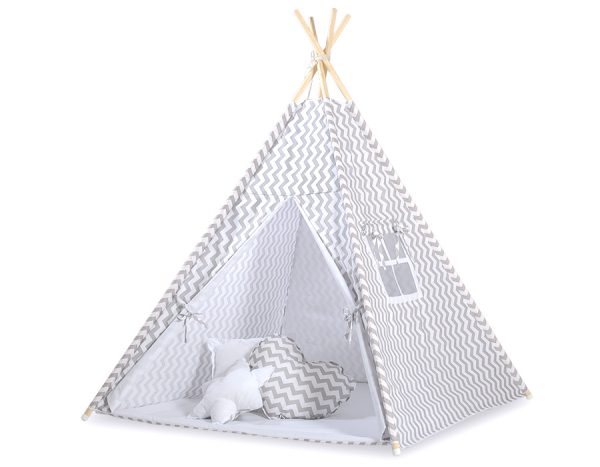 Teepee tent for kids +play mat + decorative feathers - Chevron grey - Image 3