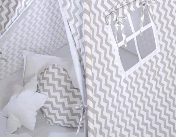 Teepee tent for kids + decorative feathers - Chevron grey - Image 4