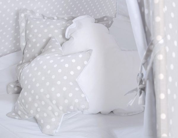 Teepee tent for kids + playmat + pillows + decorative feathers - White dots on grey - Image 3