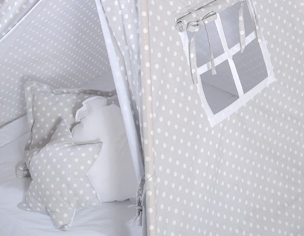Teepee tent for kids + decorative feathers - White dots on grey - Image 4