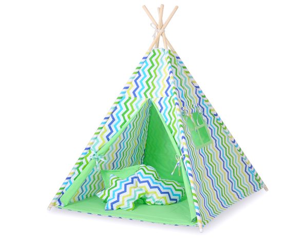 Teepee tent for kids + decorative feathers - Chevron green-blue - Image 2