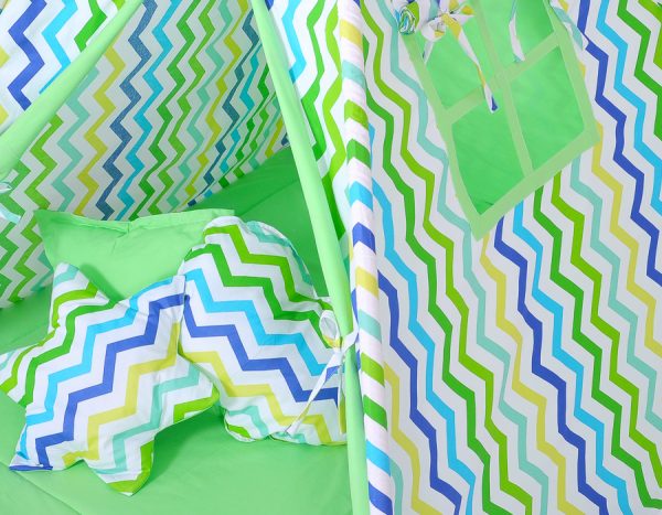 Teepee tent for kids + decorative feathers - Chevron green-blue - Image 4