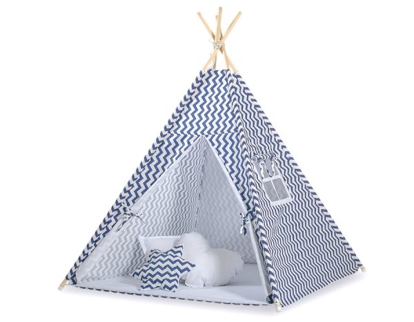 Teepee tent for kids + decorative feathers - Chevron navy blue - Image 2