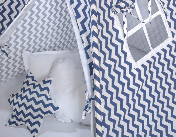 Teepee tent for kids + decorative feathers - Chevron navy blue - Image 4