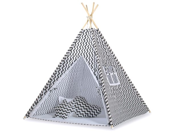 Teepee tent for kids +play mat + decorative feathers - Chevron black - Image 3