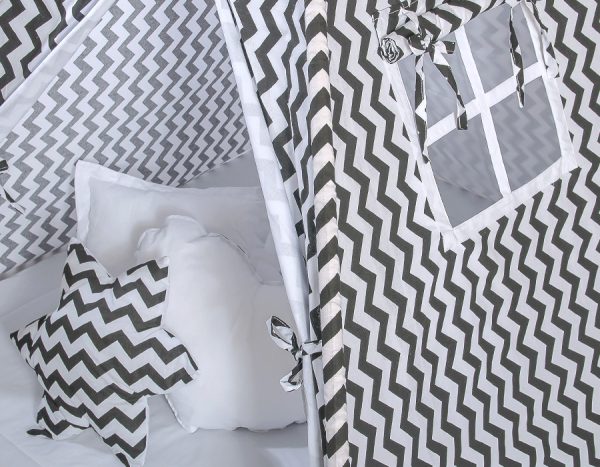 Teepee tent for kids +play mat + decorative feathers - Chevron black - Image 5