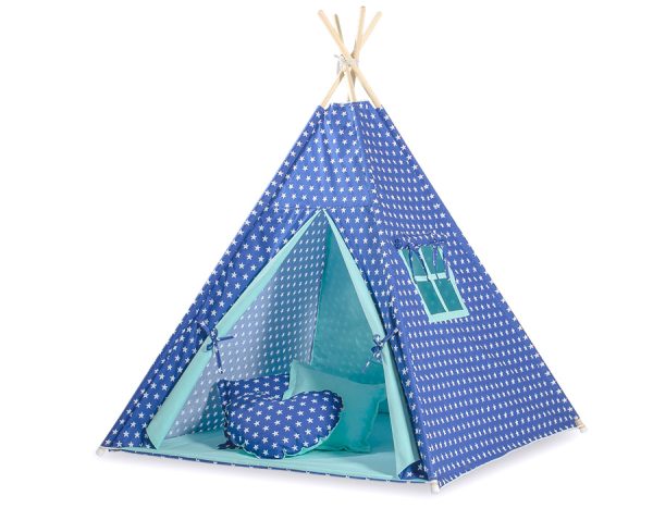 Teepee tent for kids + decorative feathers - navy blue stars - Image 2