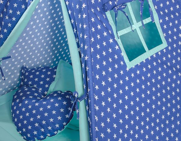 Teepee tent for kids + decorative feathers - navy blue stars - Image 4