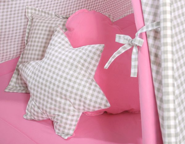 Teepee tent for kids +play mat + decorative feathers  - Grey checkered-pink - Image 4