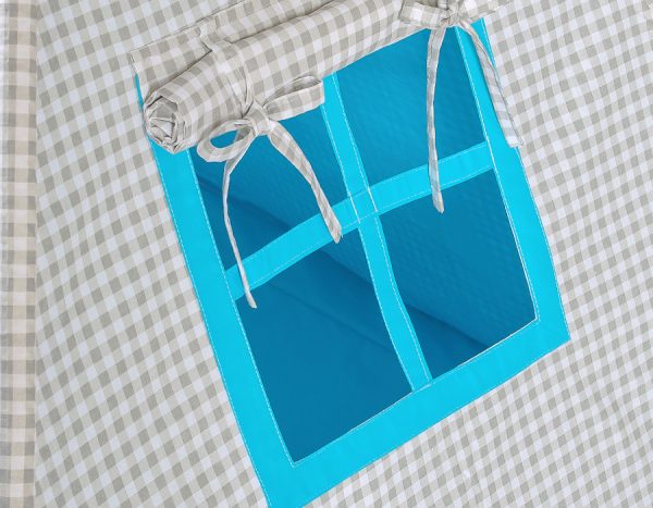 Teepee tent for kids + decorative feathers - Grey checkered- turquoise - Image 2