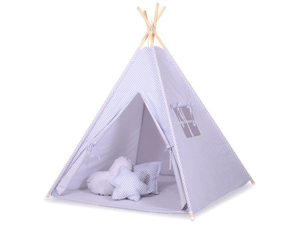 Teepee tent for kids + decorative feathers - grey rosette - Image 2