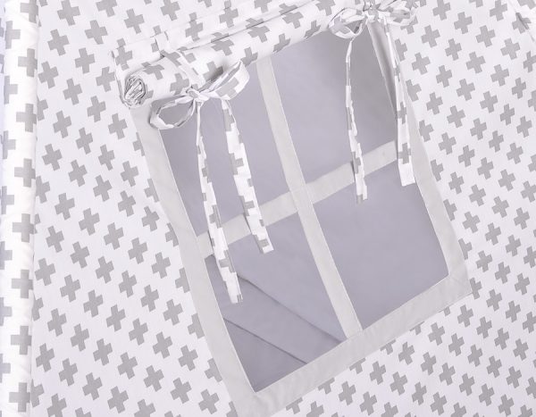 Teepee tent for kids + decorative feathers - Gray cross pattern - Image 3