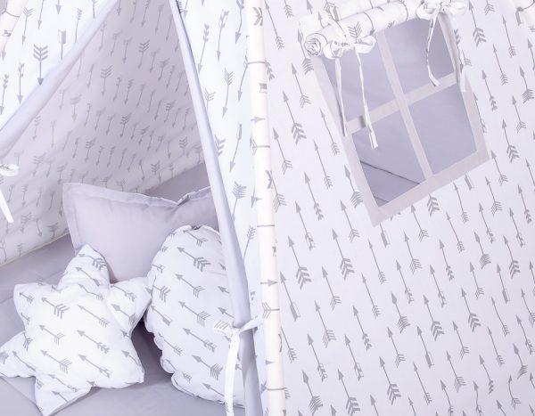 Teepee tent for kids + decorative feathers - Grey arrows - Image 4