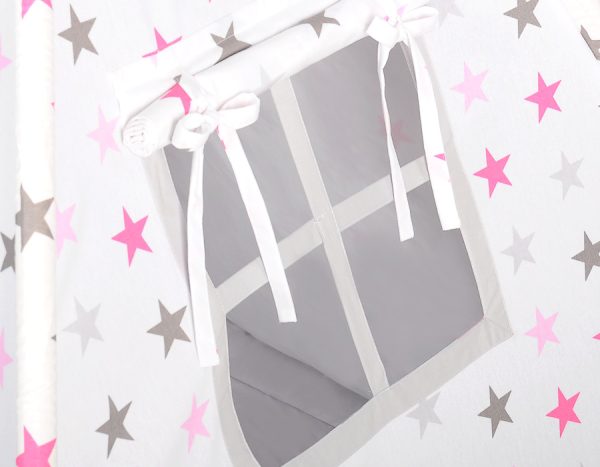Teepee tent for kids + decorative feathers - Grey-pink stars/grey - Image 3