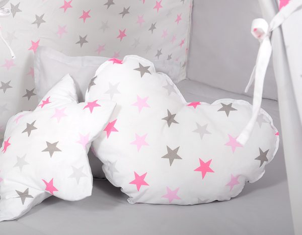 Teepee tent for kids + playmat + pillows + decorative feathers - Stars pink-grey/grey - Image 4