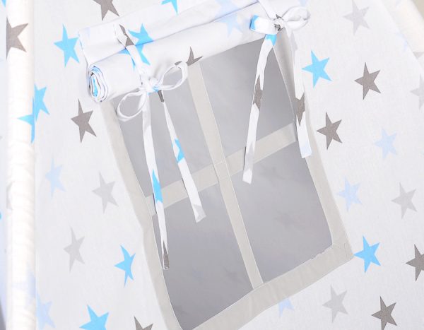 Teepee tent for kids + decorative feathers - Grey-blue stars/grey - Image 3