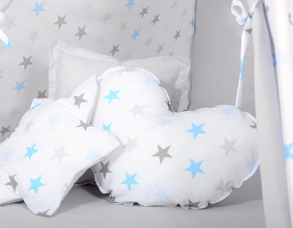 Teepee tent for kids + playmat + pillows + decorative feathers - Stars blue-grey/grey - Image 4