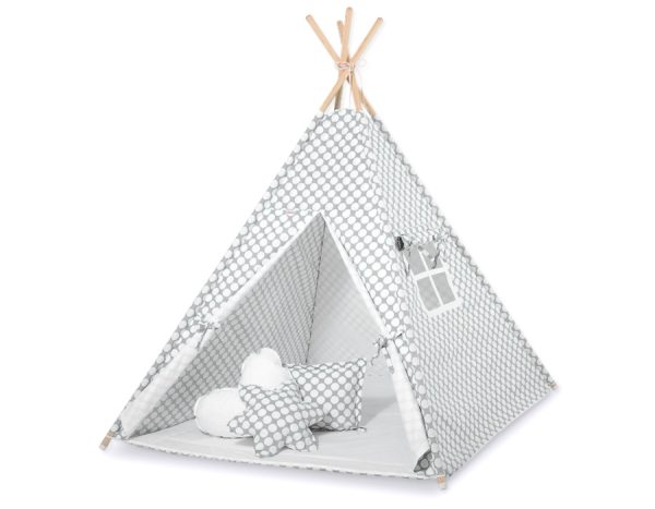 Teepee tent for kids + decorative feathers - grey with white dots - Image 2
