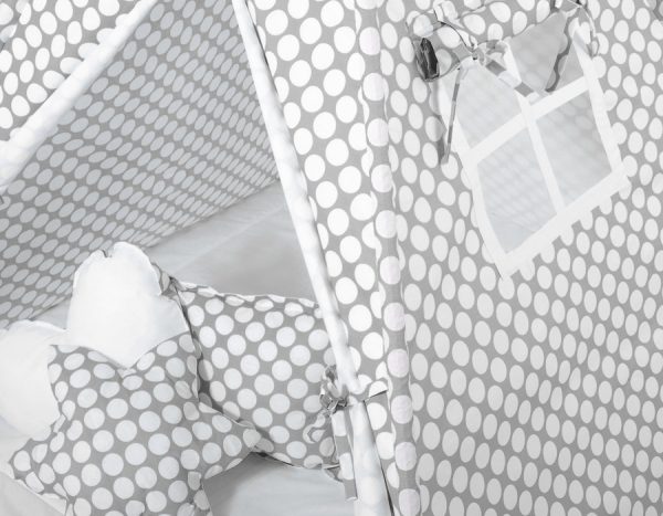 Teepee tent for kids + decorative feathers - grey with white dots - Image 4