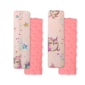 Double sided pads BOBONO for seat belts - owls cream-mint